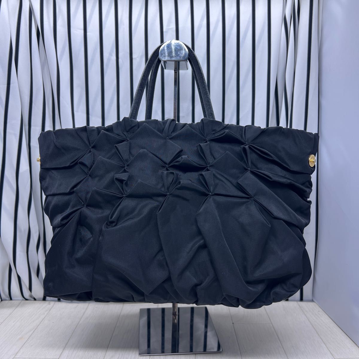 Prada A4収納可 ネイビー カーフスキン トートバッグ ポーチ付き 美品】PRADA×プラダA4収納可能ギャザートートバッグ|Yahoo