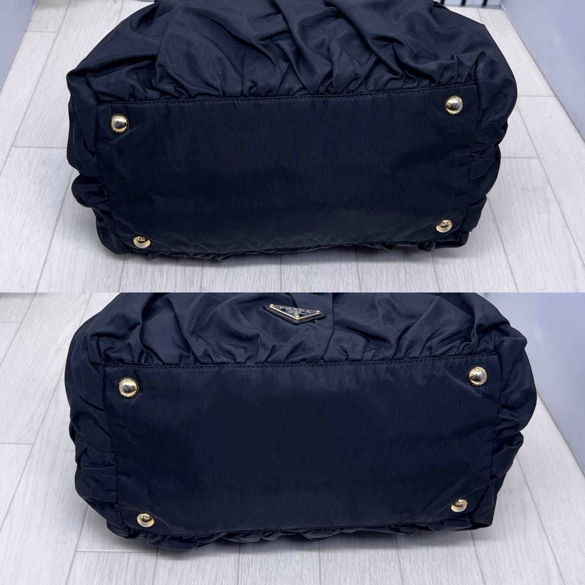 Prada A4収納可 ネイビー カーフスキン トートバッグ ポーチ付き 美品】PRADA×プラダA4収納可能ギャザートートバッグ|Yahoo