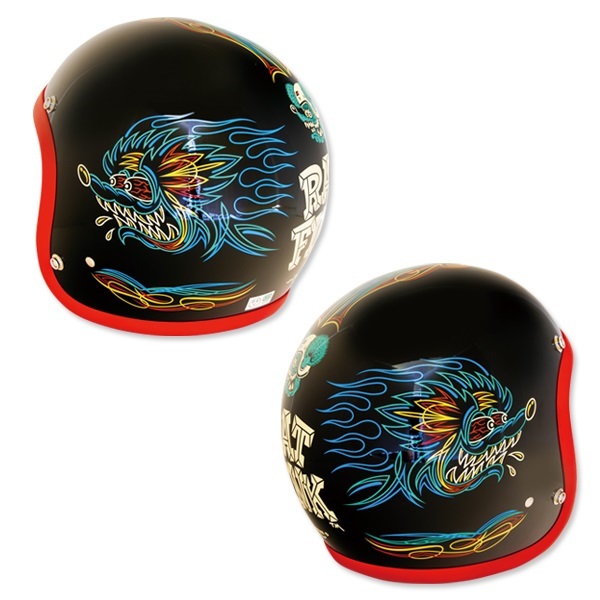 Greaser Rat Fink 2019 Ｍサイズ ラットフィンク レッド トリム mooneyes ムーンアイズ　ヘルメット バイク ジェットヘル ジェッペル_画像3