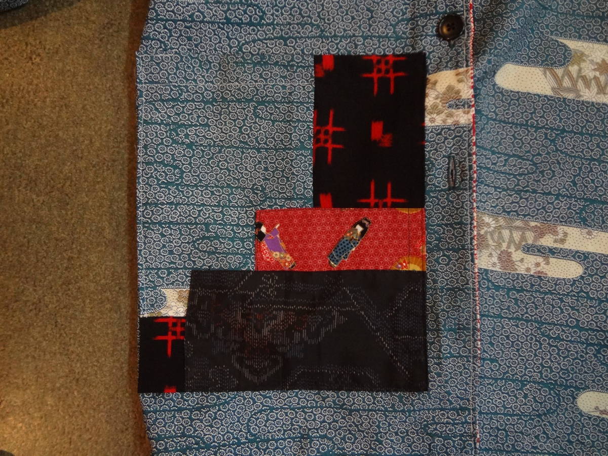 大きな割引 綿100％ 3色赤黒柄 織物風 変形チュニック ◇和柄古布着物 