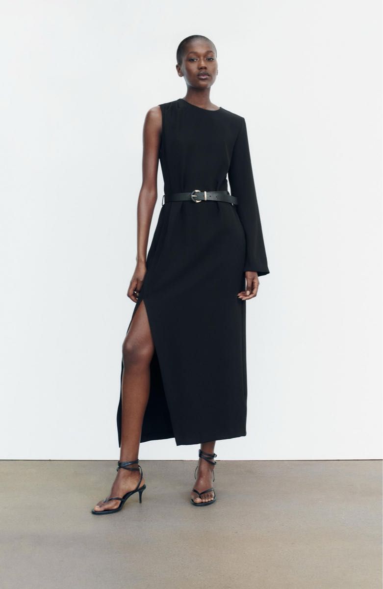 ZARA アシンメトリー クレープ ミデイワンピース XS 新品 2024 ZARA アシンメトリー クレープ ミデイワンピース XS 新品 2024
