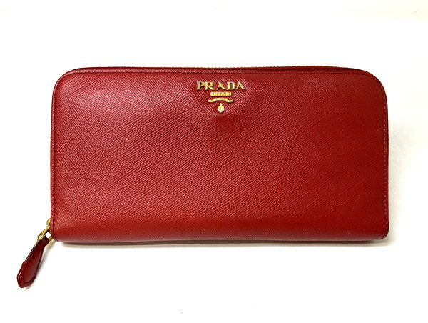 【★即決★】PRADA プラダ ラウンドファスナー 長財布 サフィアーノ レザー レッド ゴールド金具