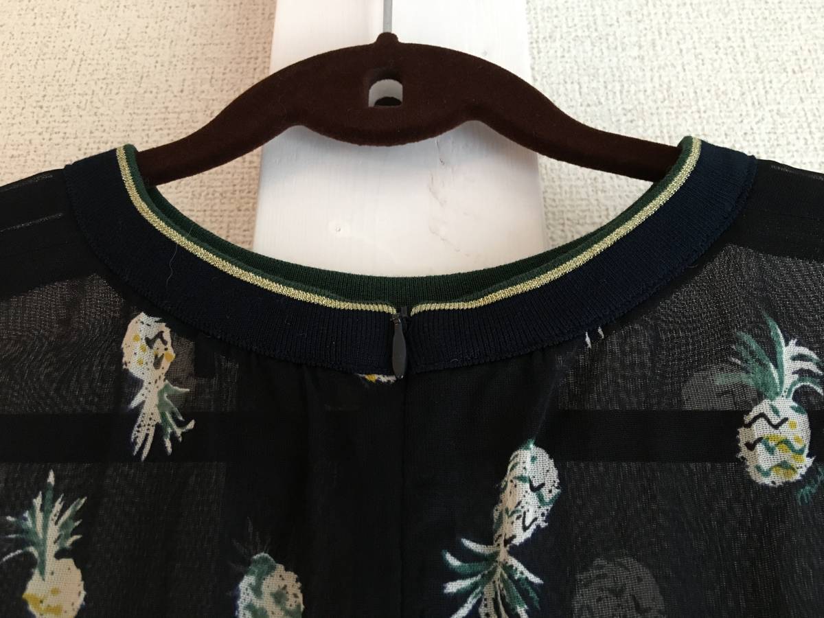  new goods myu veil tops cut and sewn muveil work navy pineapple pattern blouse 