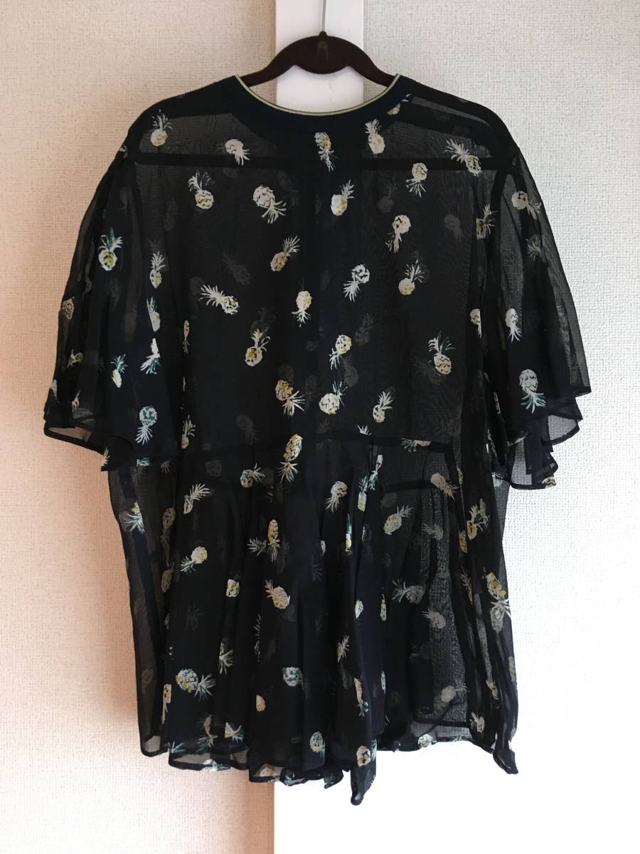  new goods myu veil tops cut and sewn muveil work navy pineapple pattern blouse 