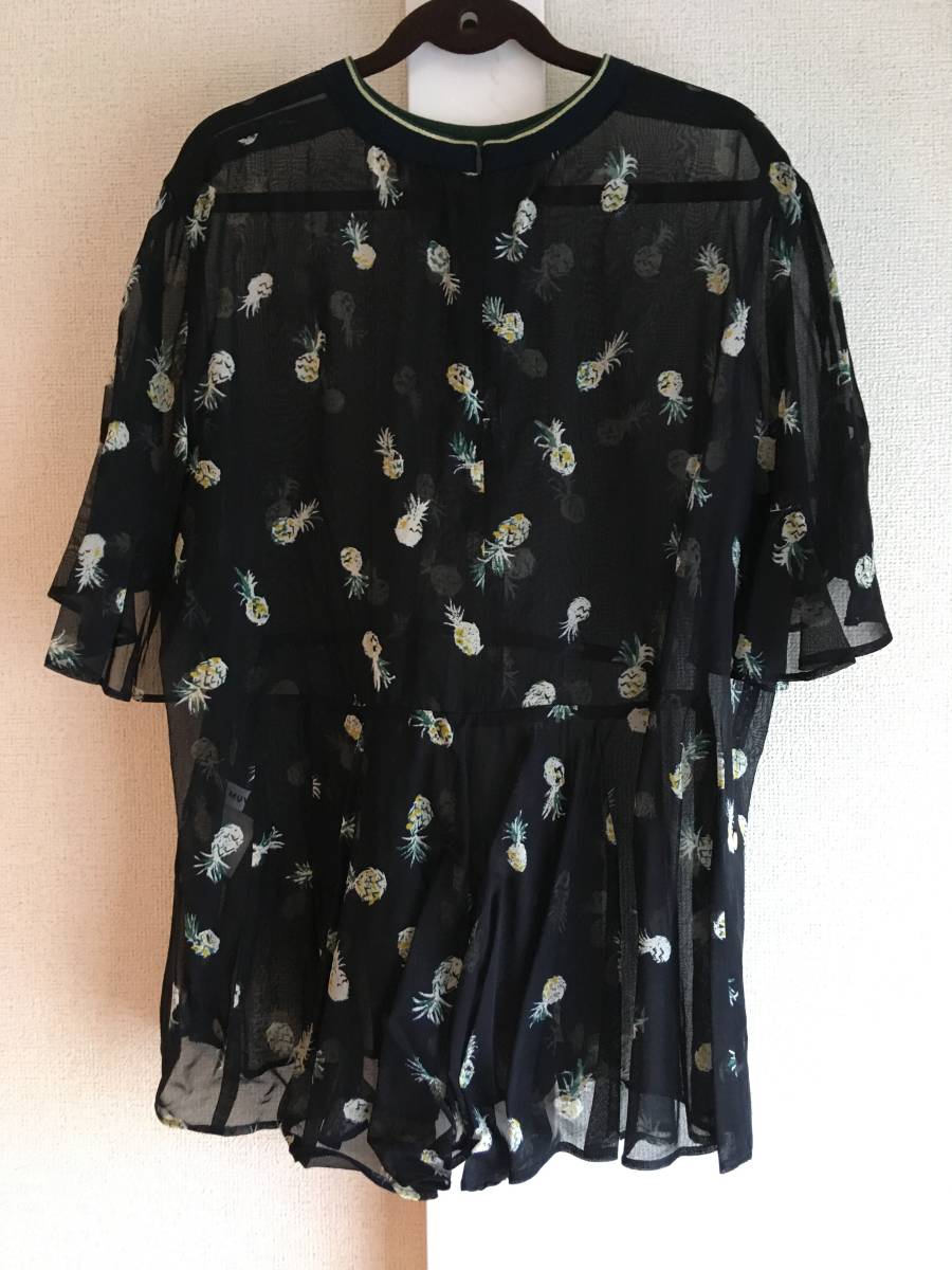  new goods myu veil tops cut and sewn muveil work navy pineapple pattern blouse 