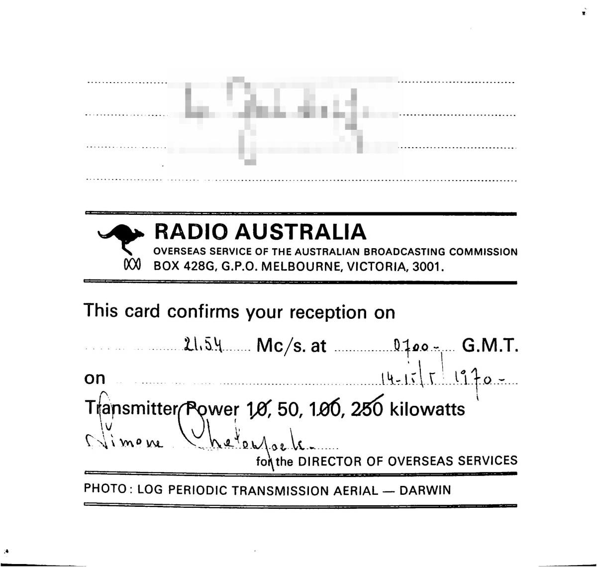 BCL* rare beli card * radio * Australia + extra *TRIO* Trio *Communications Receiver*R-599S/D service manual attaching 