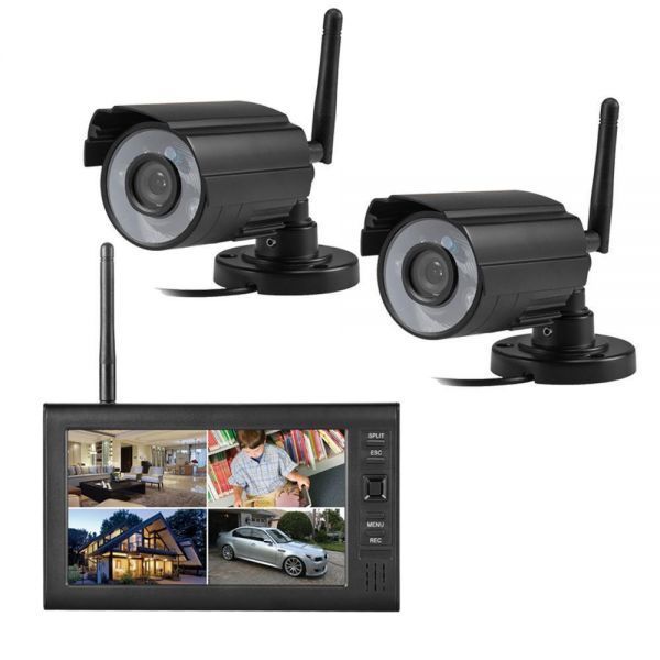 ☆新品・未使用☆☆送料無料☆ デジタルワイヤレス 防犯カメラセット ７インチ モニター付き 防水カメラ2台 SDカードに録画