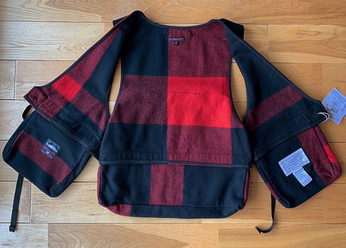 【美品 2018 FW】 Engineered Garments Fowl Vest Big Plaid Wool Melton Black S エンジニアドガーメンツ ウール フォウルベスト_画像3