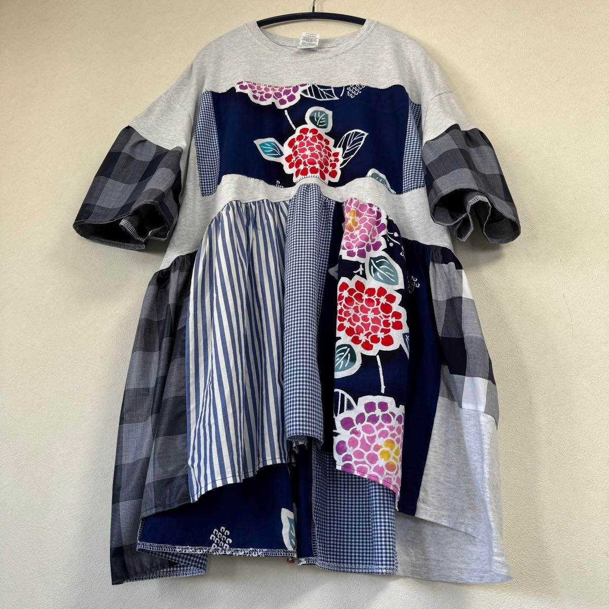 古着Tシャツ 浴衣リメイクチュニック 大きいサイズ ハンドメイド 古着Tシャツ 浴衣リメイクチュニック 大きいサイズ ハンドメイド