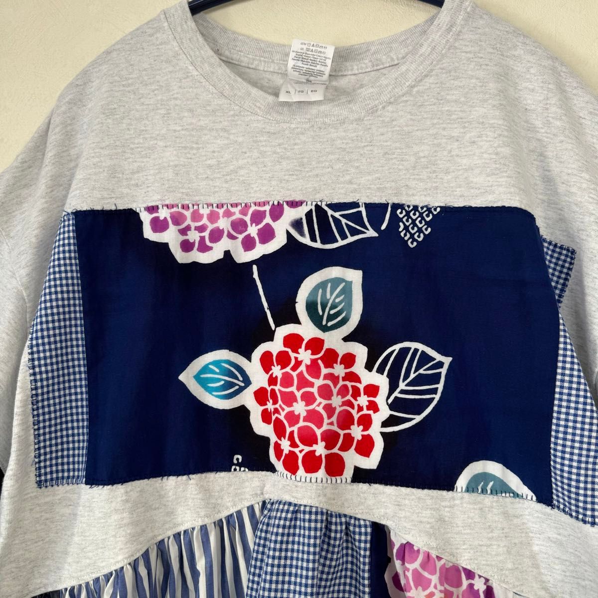 古着Tシャツ 浴衣リメイクチュニック 大きいサイズ ハンドメイド 古着Tシャツ 浴衣リメイクチュニック 大きいサイズ ハンドメイド