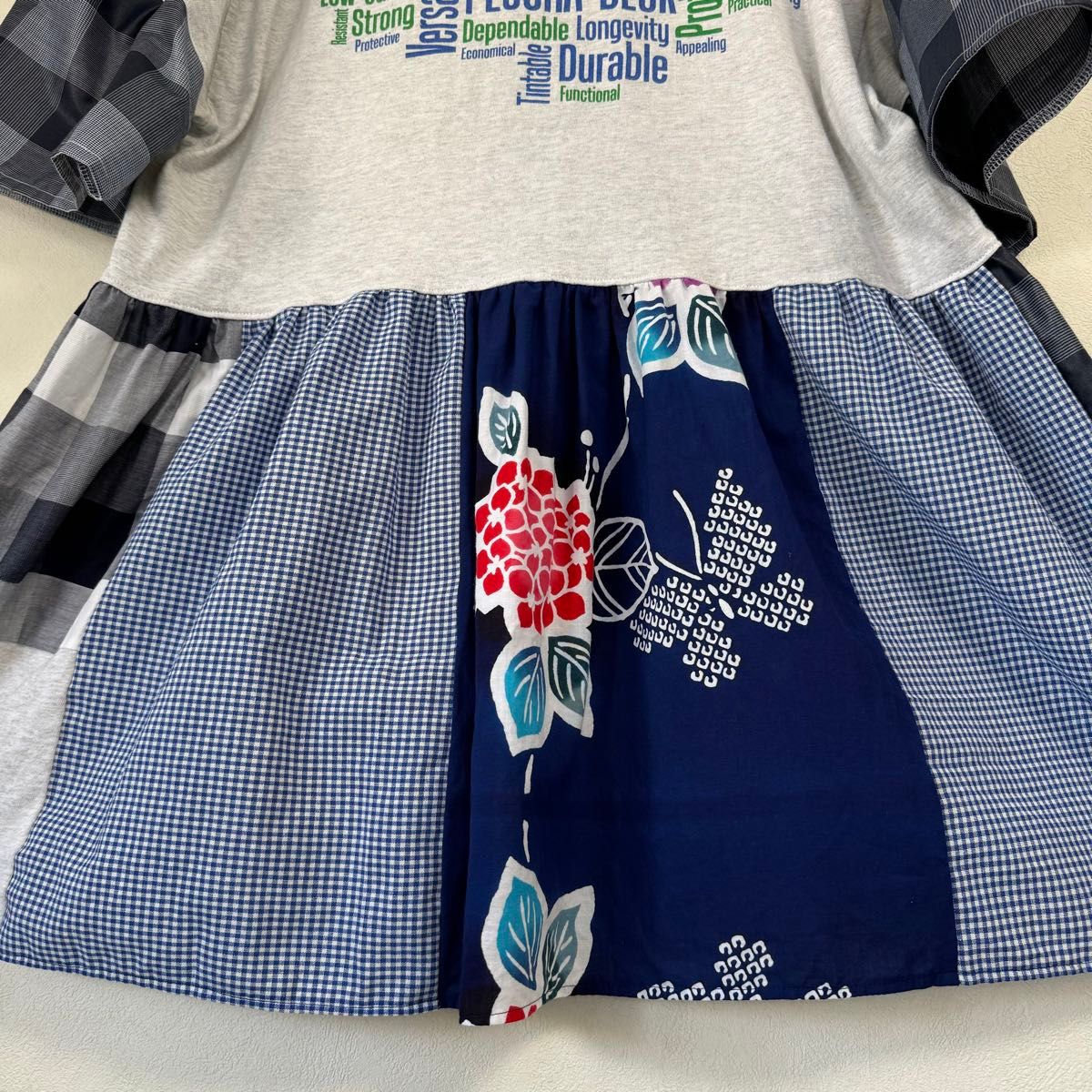 古着Tシャツ 浴衣リメイクチュニック 大きいサイズ ハンドメイド 古着Tシャツ 浴衣リメイクチュニック 大きいサイズ ハンドメイド