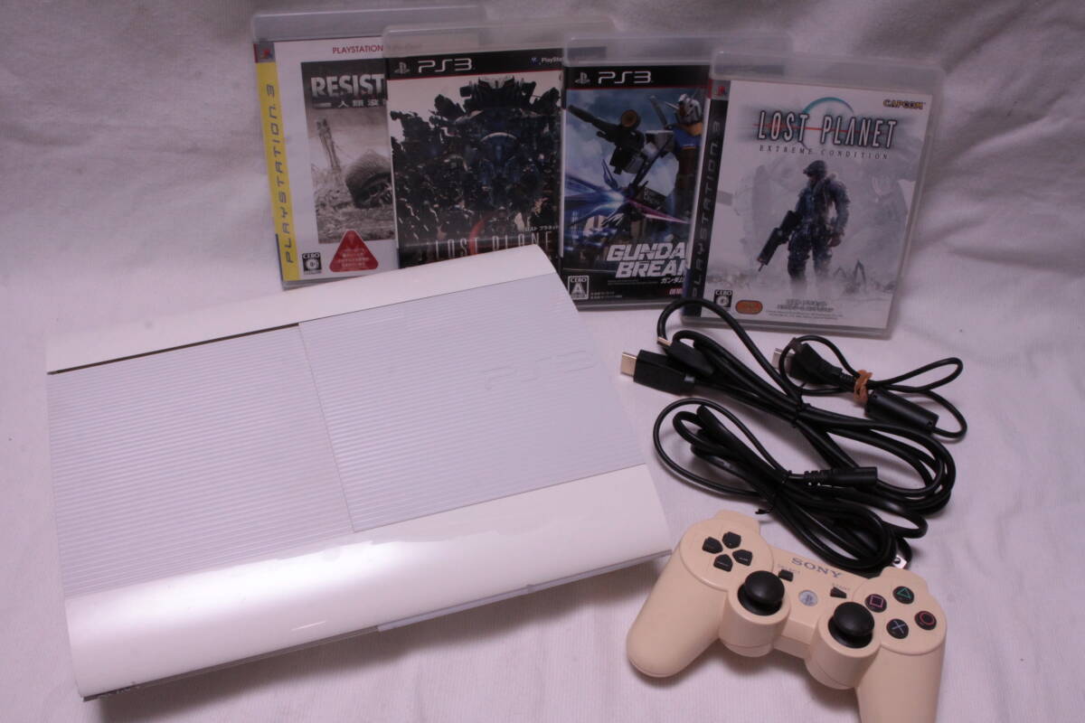 【通電確認／ソフト読み込みOK】 SONY CECH-4200B PlayStation3 PS3 ／純正コントローラー、電源・HDMIケーブル、ソフト4本付き