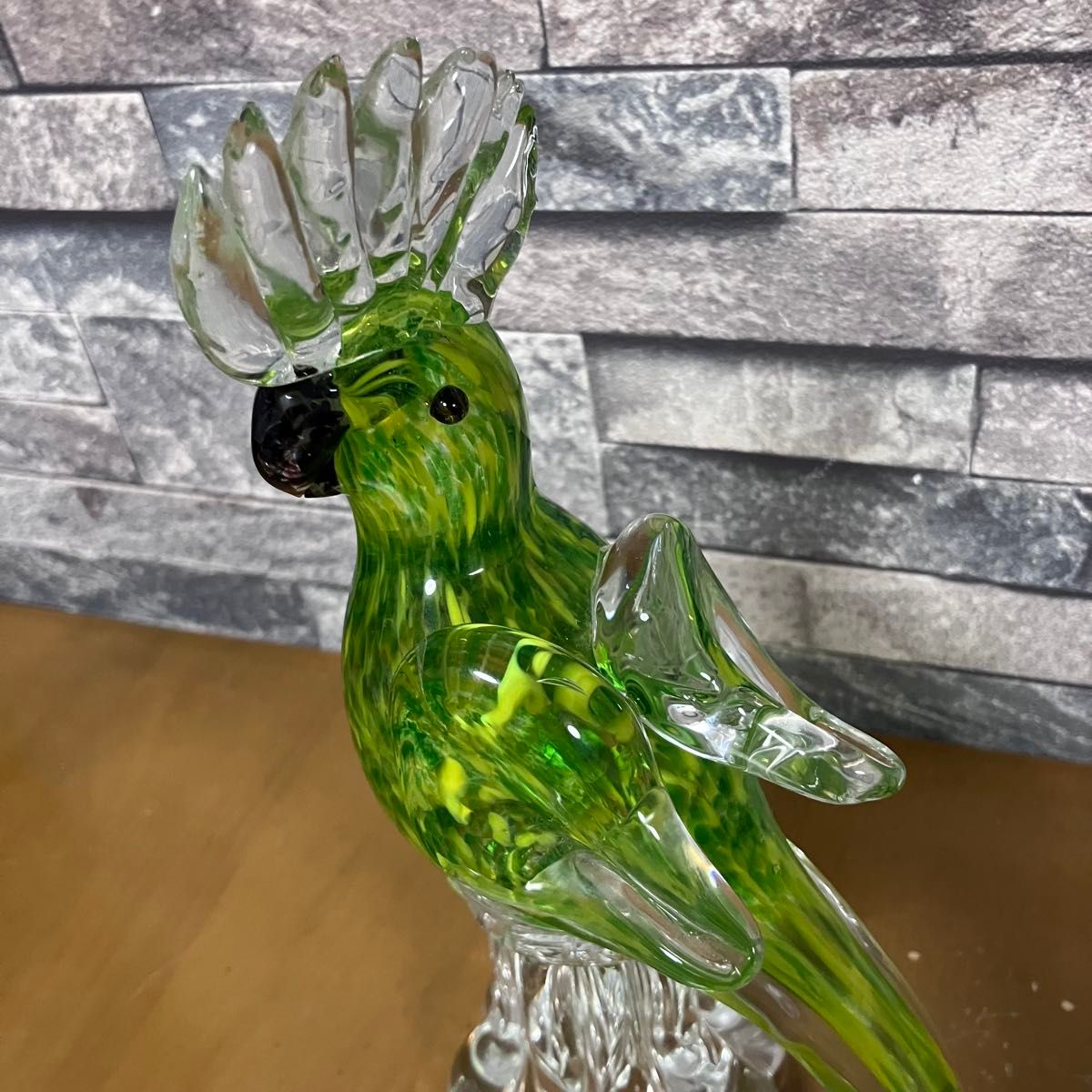 インテリア 置物 オブジェ ガラス 硝子細工 クリスタル 鳥 オウム? インコ?