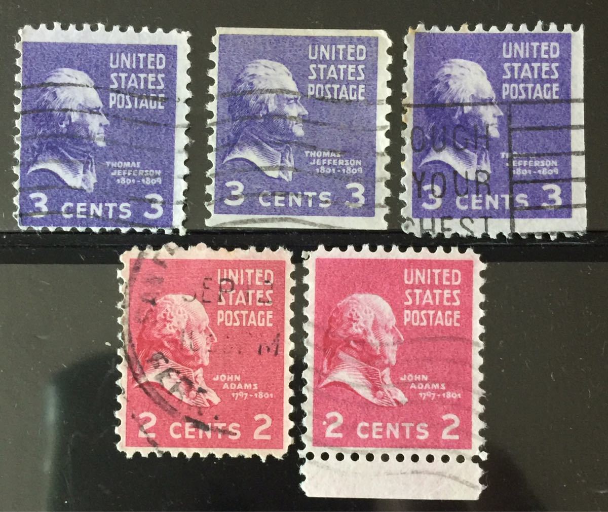 アメリカ切手★大統領シリーズ★アダムズ2c、ジェファソン3c(色違い、切手帳、コイル含む) USA 1938_画像1