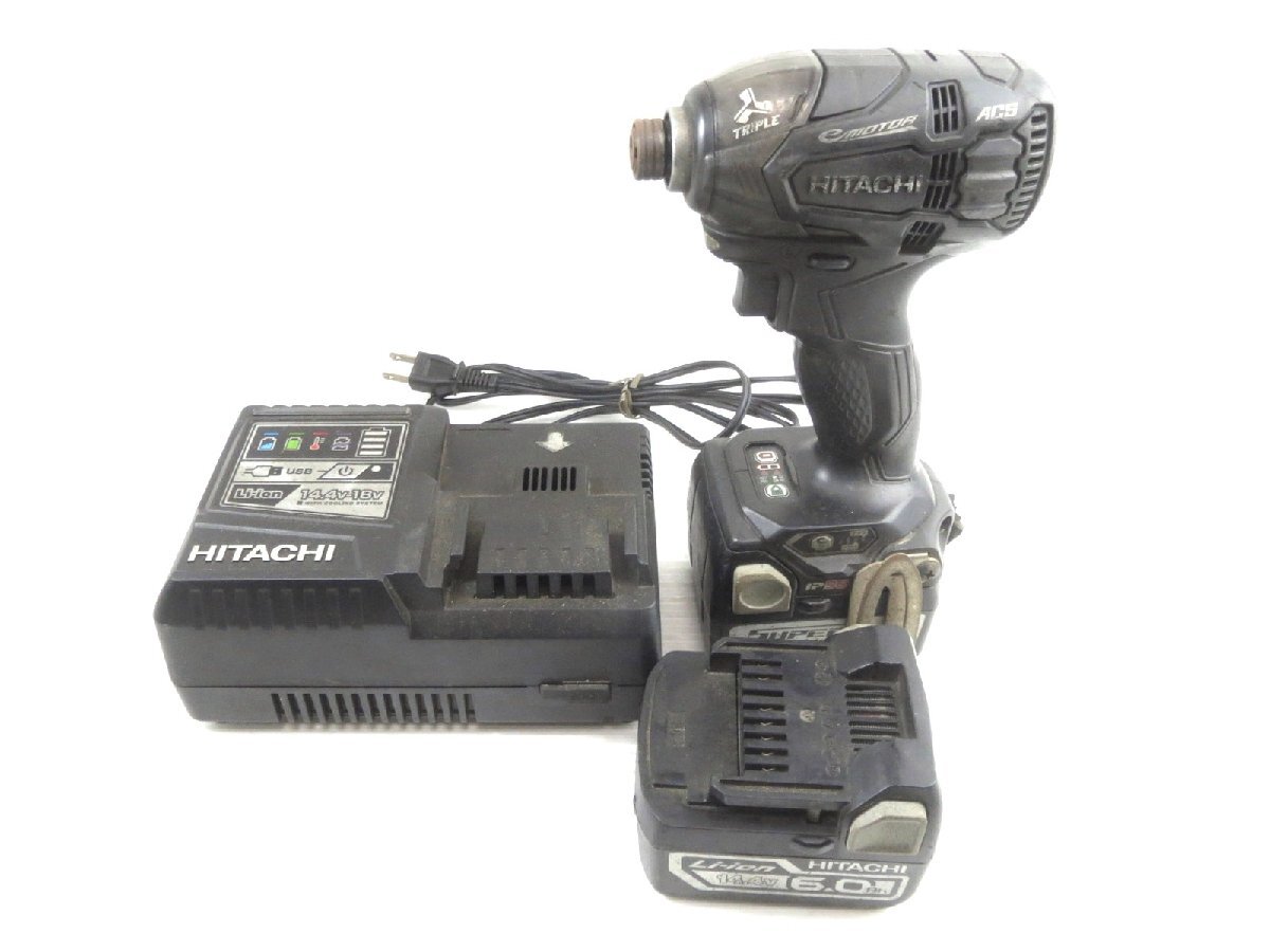 !HITACHI Hitachi Koki cordless impact driver WH14DDL2 battery 2 piece with charger .! operation OK secondhand goods 