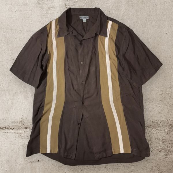 ★50'Sスタイル★VISTDR 半袖オープンシャツ 切替し sizeXL スリット ロックンロール ロカビリー 古着 クリーニング プレス済み USED 1535