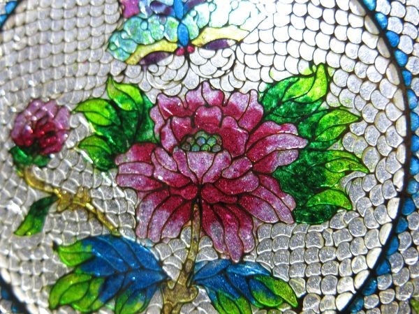 A 透胎七宝皿② 中国 清時代~ 硝子 ガラス 古玩 ステンドグラス 色ガラス 覆輪 菓子皿