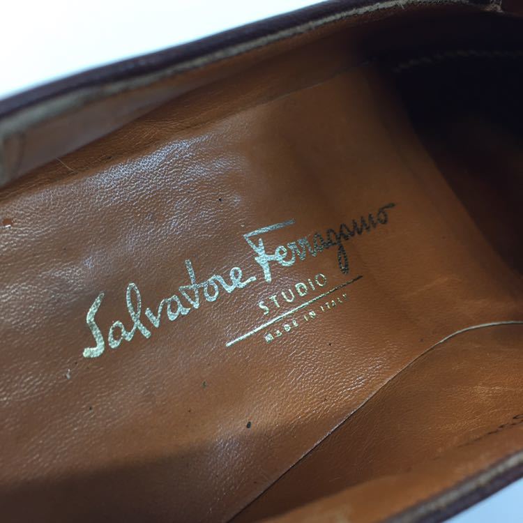 【フェラガモ】本物 Ferragamo 靴 25.5cm 茶 コインローファー スリッポン ビジネスシューズ 本革 レザー メンズ イタリア製 7 1/2 EE_画像9