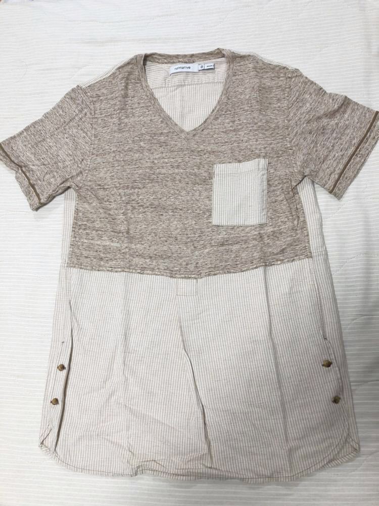 美品☆ nonnative ノンネイティブ DRIFTER PULLOVER SHIRT SS C/R HICKORY STRIPE 半袖 プルオーバーシャツ Tシャツ ベージュ 0 22ss 23ss_画像3