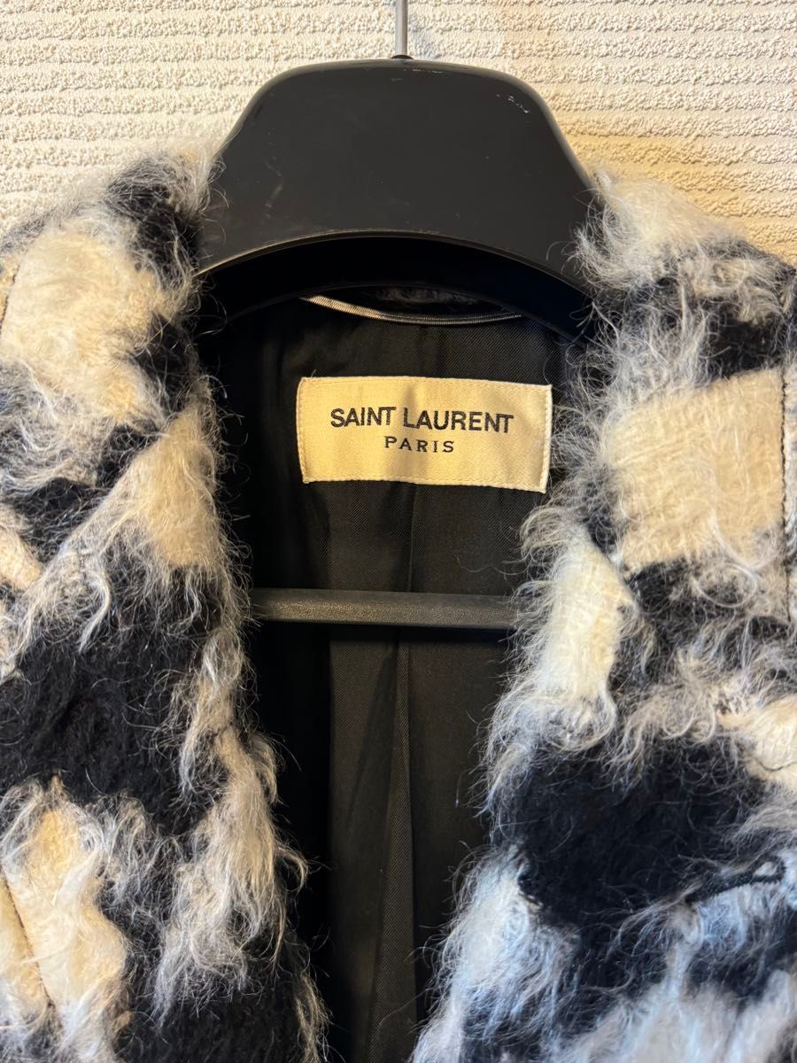 サンローラン SAINT LAURENT PARIS ロングコート 白 黒 46 サンローラン SAINT LAURENT PARIS ロングコート 白 黒 46