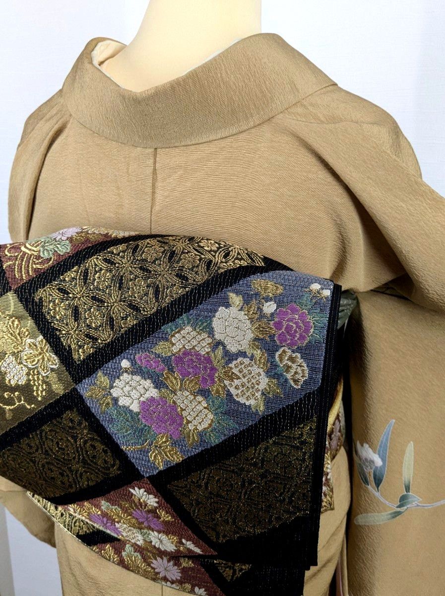 1-583 美品 作家落款入り 付下げ 袋帯(帝王紫) 未使用帯締め 1-583 美品 作家落款入り 付下げ 袋帯(帝王紫) 未使用帯締め