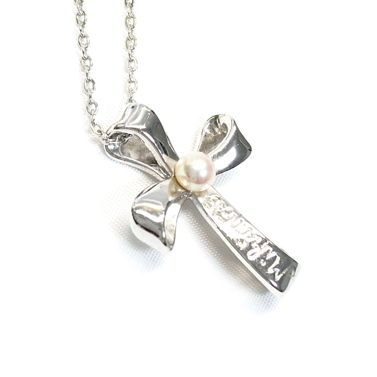 美品】 MIKIMOTO ミキモト ネックレス クロス パール シルバー 美品】 MIKIMOTO ミキモト ネックレス クロス パール シルバー