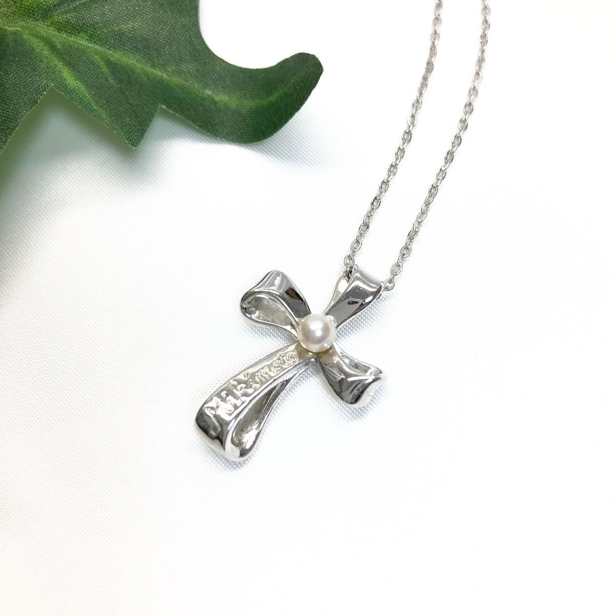 美品】 MIKIMOTO ミキモト ネックレス クロス パール シルバー 美品】 MIKIMOTO ミキモト ネックレス クロス パール シルバー
