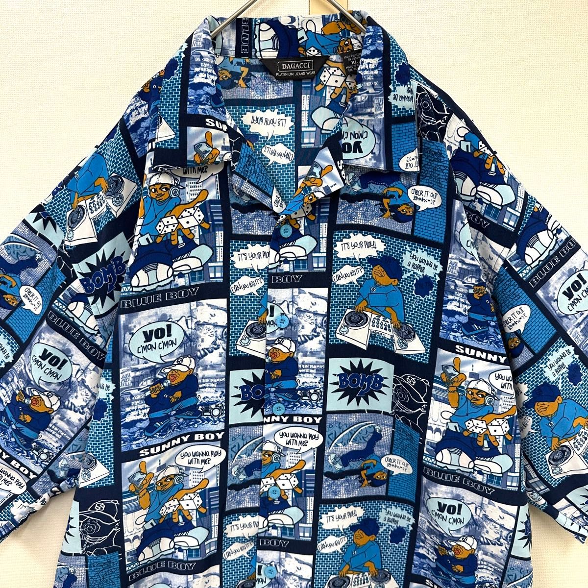 90'sビンテージ B-BOYプリント半袖 ポリシャツ XL 総柄シャツ 90'sビンテージ B-BOYプリント半袖 ポリシャツ XL 総柄シャツ