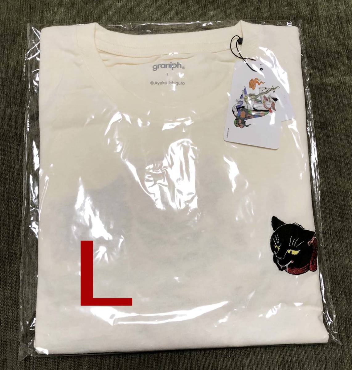 Lサイズ【新品】グラニフ　鮎包囲絵図　石黒亜矢子　コラボ　ロング　Tシャツ　ホワイト　graniph　カットソー　妖怪　猫ねこ　