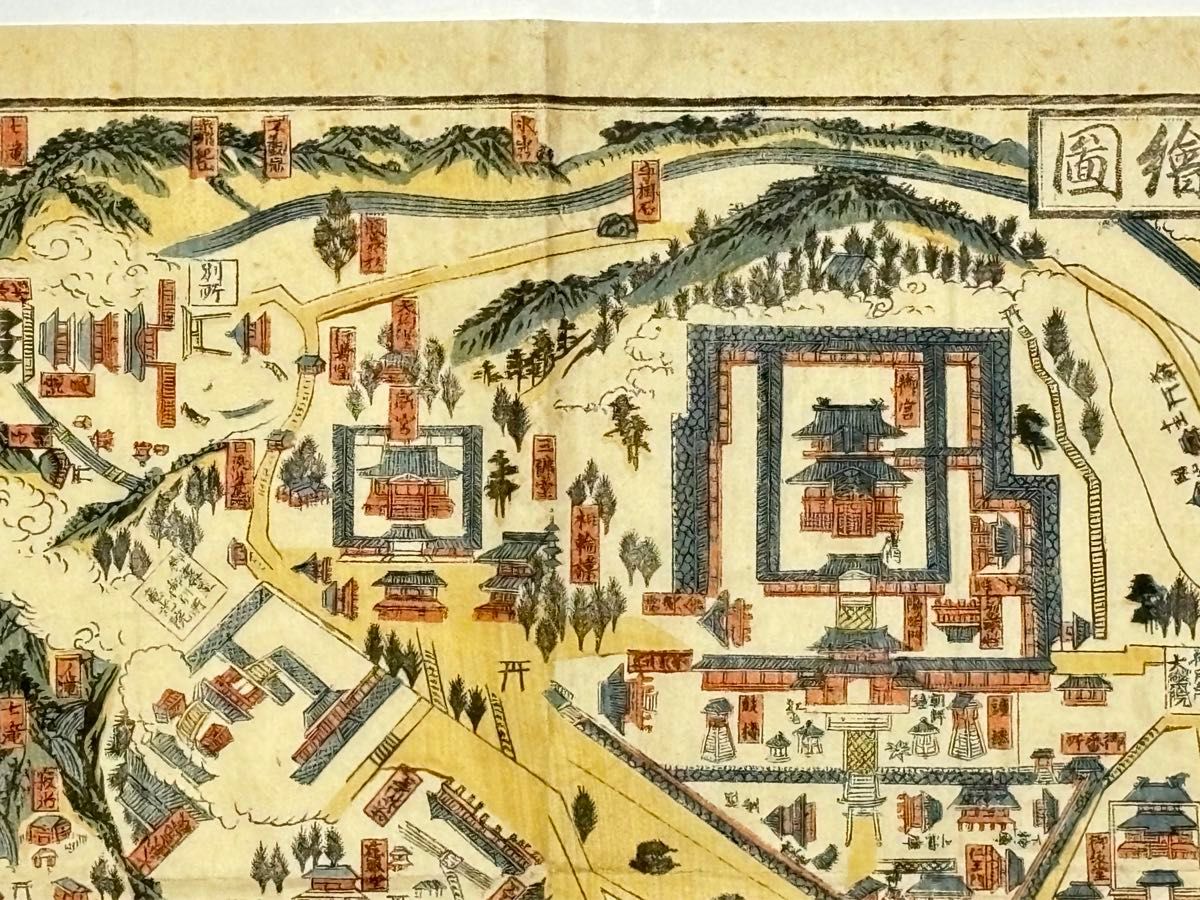 日光山御山之図」植山弥平刊 彩色木版図 1枚|木版画 古地図 和本 日光山御山之図」植山弥平刊 彩色木版図 1枚|木版画 古地図 和本