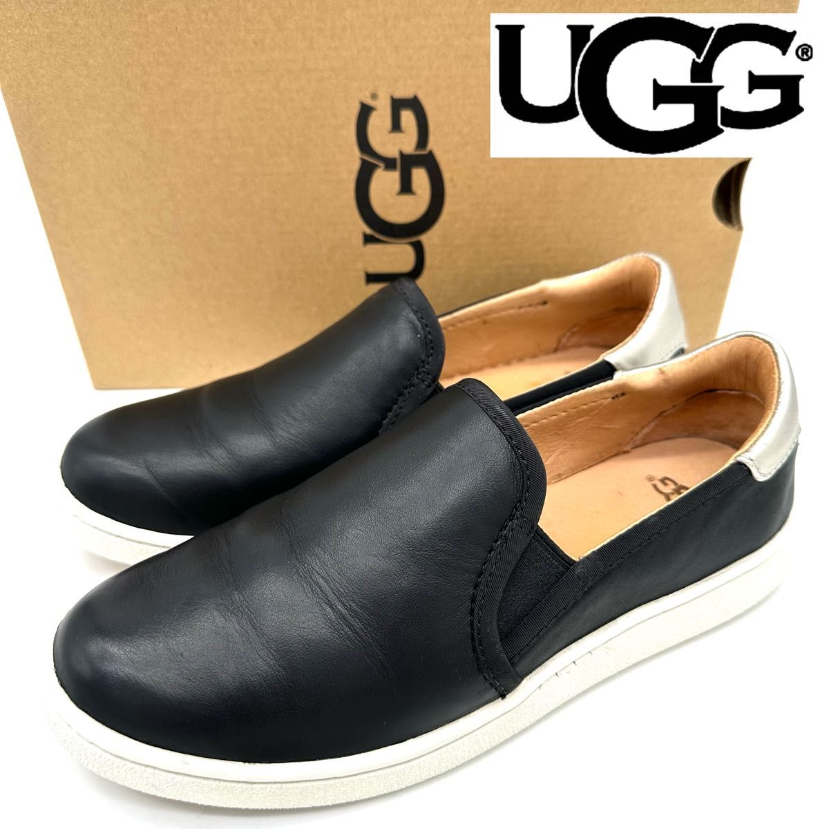 UGG アグ【23cm】レザー スニーカー スリッポン 黒 ブラック UGG アグ【23cm】レザー スニーカー スリッポン 黒 ブラック