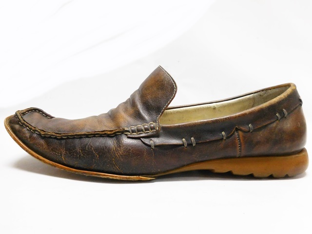  быстрое решение *KATHARINE HAMNETT*27cm кожа туфли без застежки Katharine Hamnett мужской Brown натуральная кожа Loafer натуральная кожа платье обувь кожа обувь 