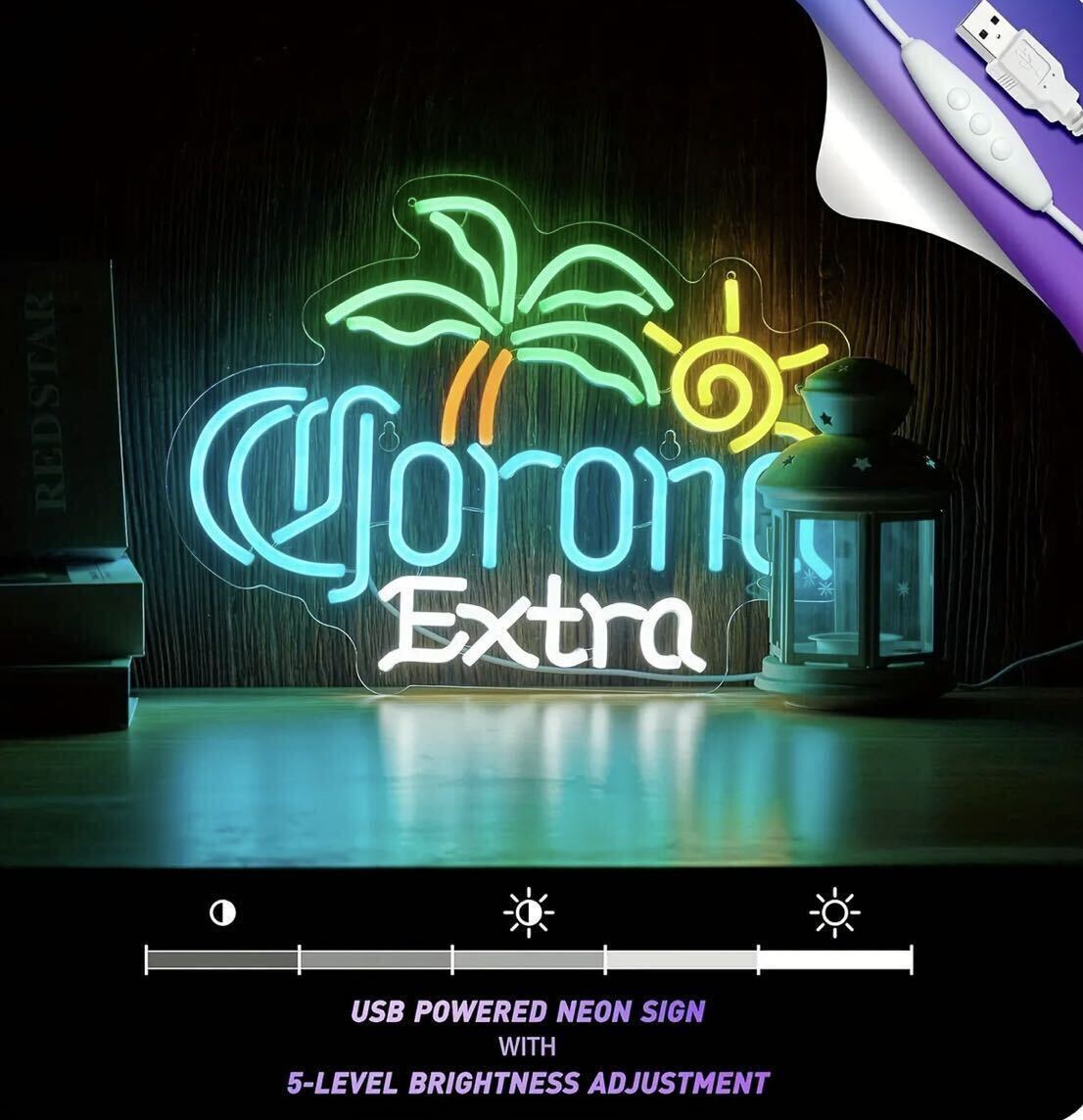 Corona Extra LEDネオンサイン ネオン看板 5色 USB電源 調光調整 Corona Extra LEDネオンサイン ネオン看板 5色 USB電源 調光調整