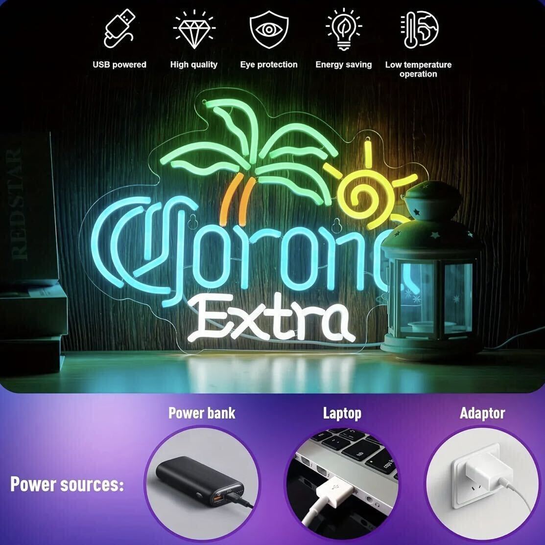 Corona Extra LEDネオンサイン ネオン看板 5色 USB電源 調光調整 Corona Extra LEDネオンサイン ネオン看板 5色 USB電源 調光調整