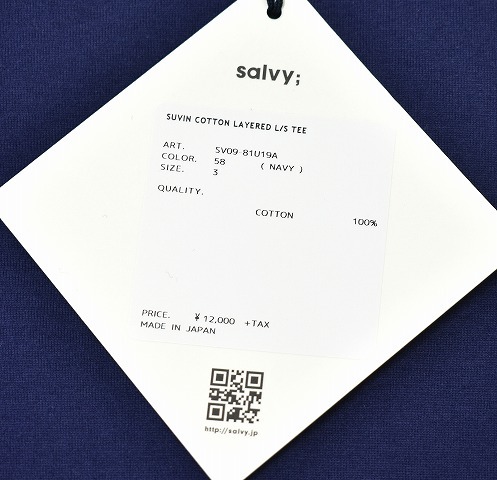 salvy; サヴィー SUVIN COTTON LAYERED L/S TEE スビンコットンレイヤード長袖Tシャツ ロンT-SHIRT カットソー NAVY 3_画像6