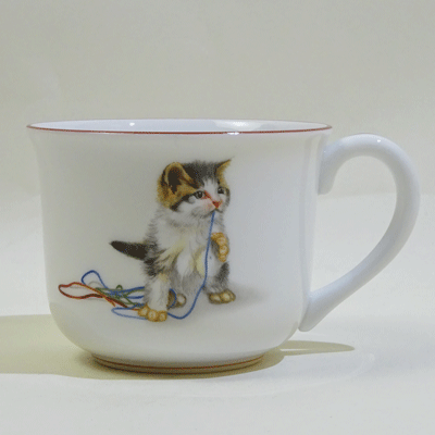 ヘレンド ロータイプマグカップ キャット(縁レッド)(3)