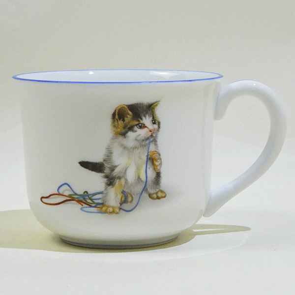 ヘレンド ロータイプ マグカップ キャット(縁ブルー)(1)