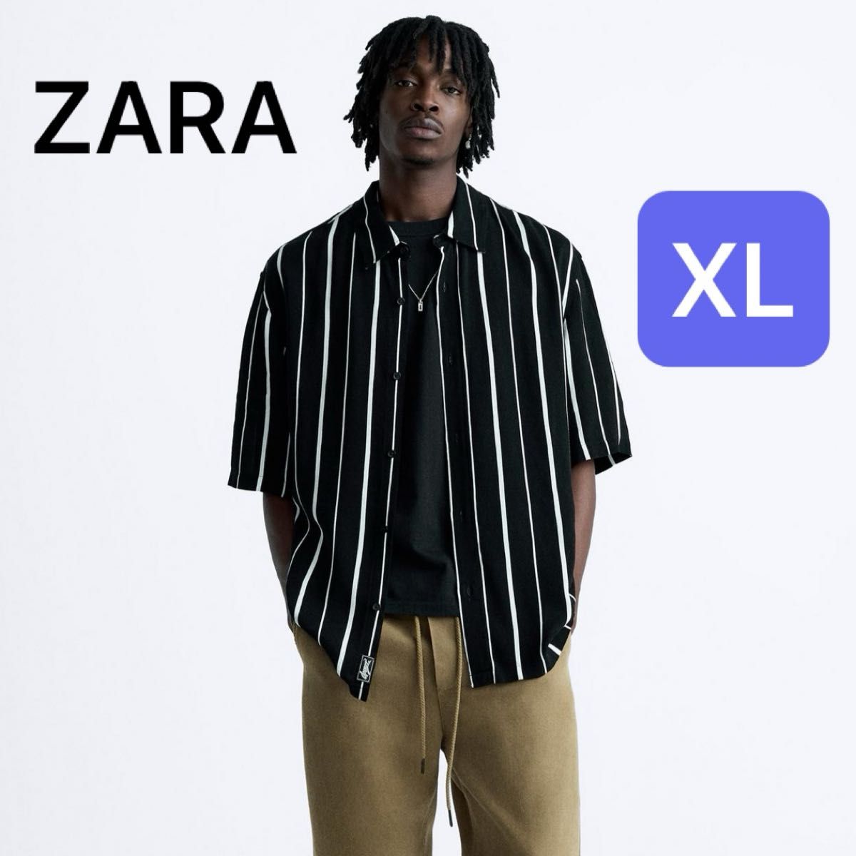 メンズ 半袖シャツ ストライプシャツ タグ ZARA】 メンズ 新品タグ付き ビスコース ストライプ シャツ