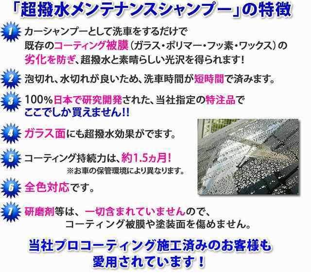 ◆簡単 超光沢＆超撥水 カーシャンプー 洗車 と同時に車のボディもガラス面も超撥水！ 雨染み 水垢 スケール除去剤 酸性クリーナー 使用可_画像6