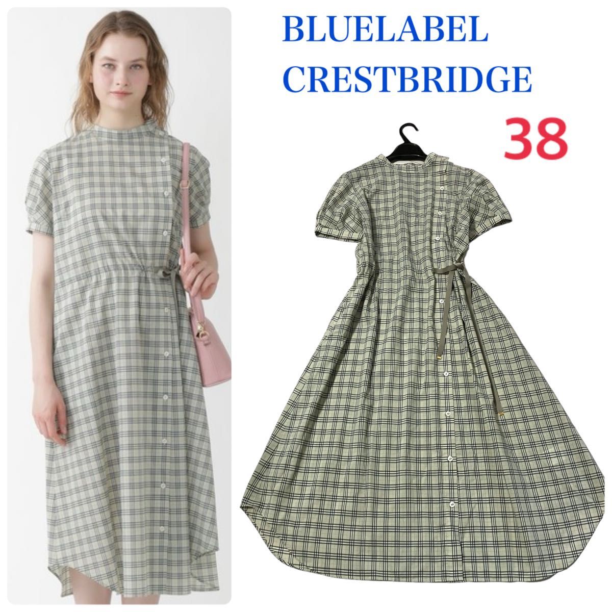 大きいサイズ◆BLUELABEL CRESTBRIDGE ブルーレーベルクレストブリッジ マイクロスパンポプリンワンピース 38