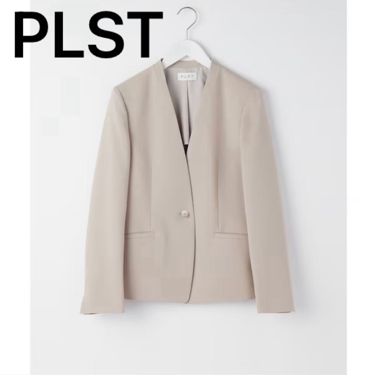 PLST オックスカラーレスジャケット ノーカラー ベージュ PLST オックスカラーレスジャケット ノーカラー ベージュ