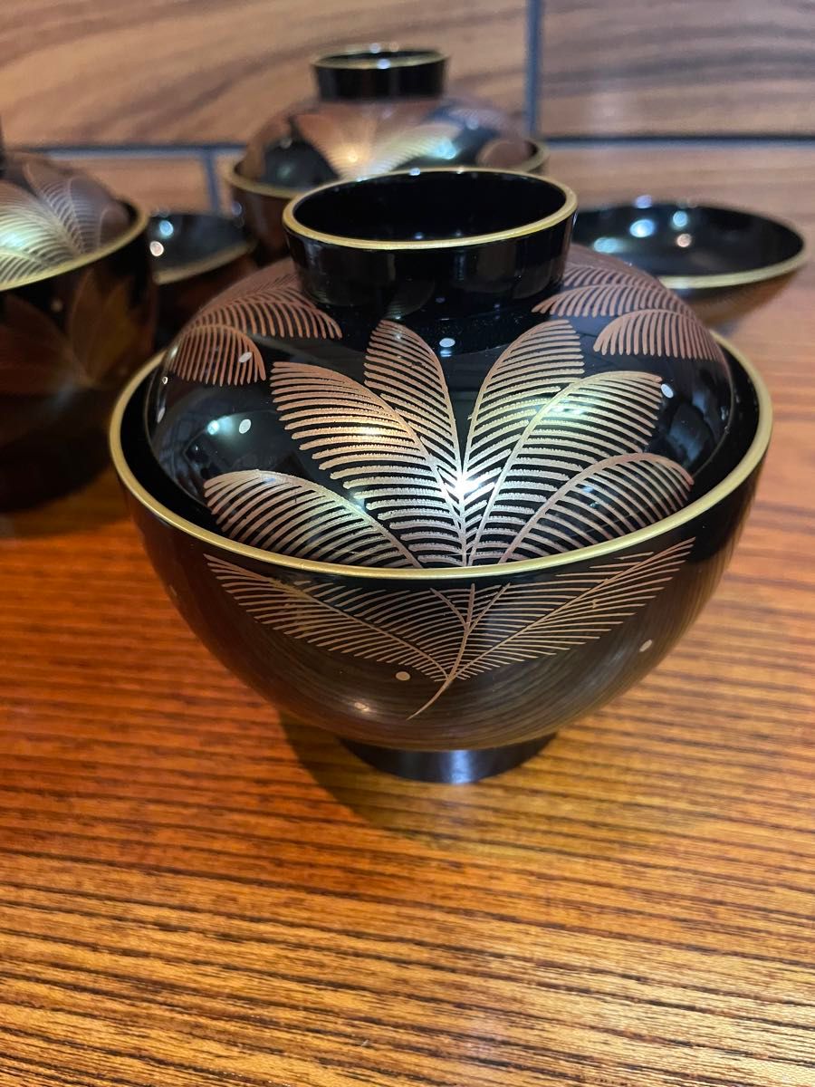 本漆 蒔絵 会津塗り 坂本乙造作 漆器 吸物椀×5客 最高級蓋付き椀 本漆 蒔絵 会津塗り 坂本乙造作 漆器 吸物椀×5客 最高級蓋付き椀