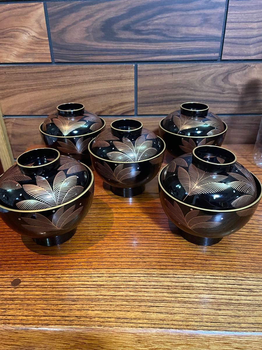 本漆 蒔絵 会津塗り 坂本乙造作 漆器 吸物椀×5客 最高級蓋付き椀 本漆 蒔絵 会津塗り 坂本乙造作 漆器 吸物椀×5客 最高級蓋付き椀