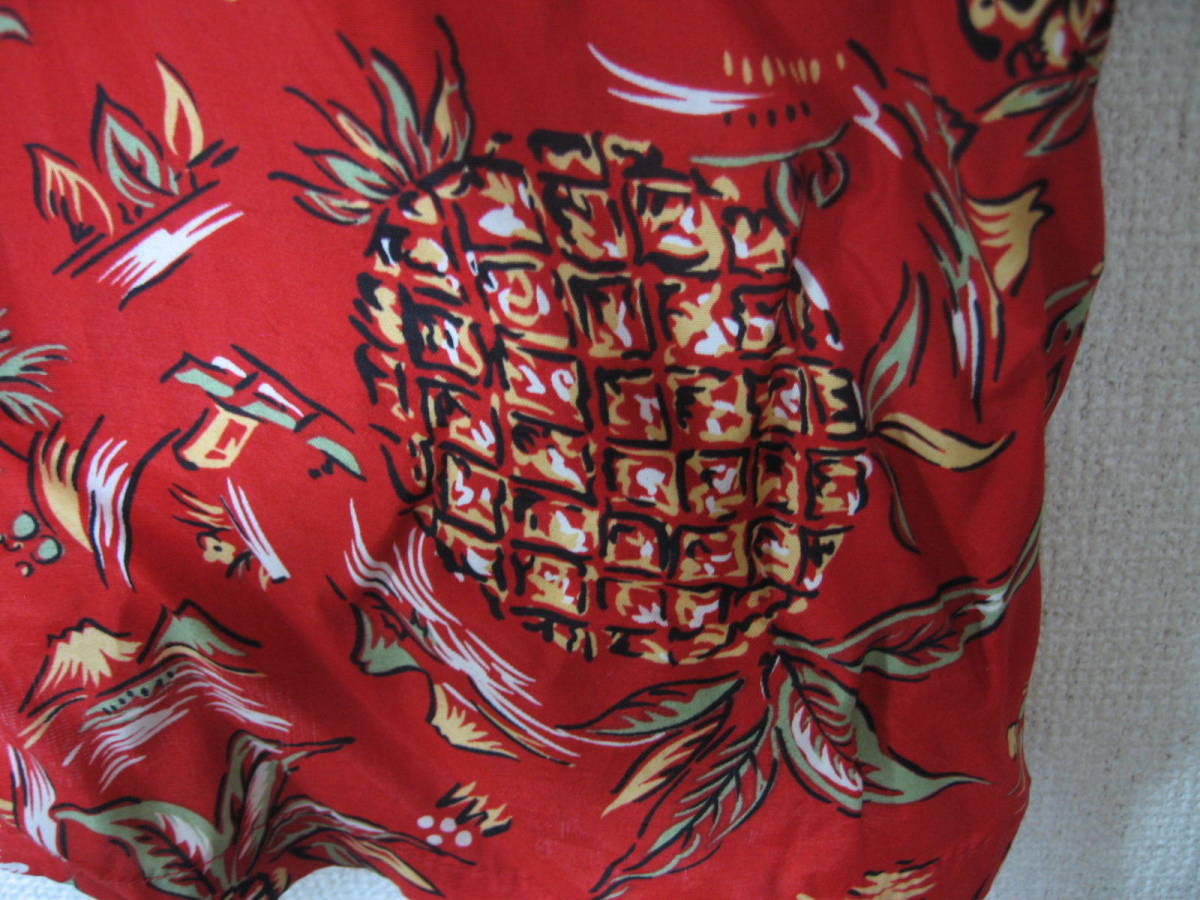 KAMEHAMEHA HAWAII カメハメハ アロハシャツ レディース size L ハワイ製 赤 パイナップル 総柄 レーヨン100％_画像9