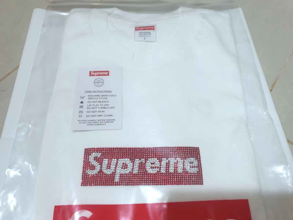 正規品 新品 未使用 SS19 Supreme Swarovski Box Logo T-Shirt White