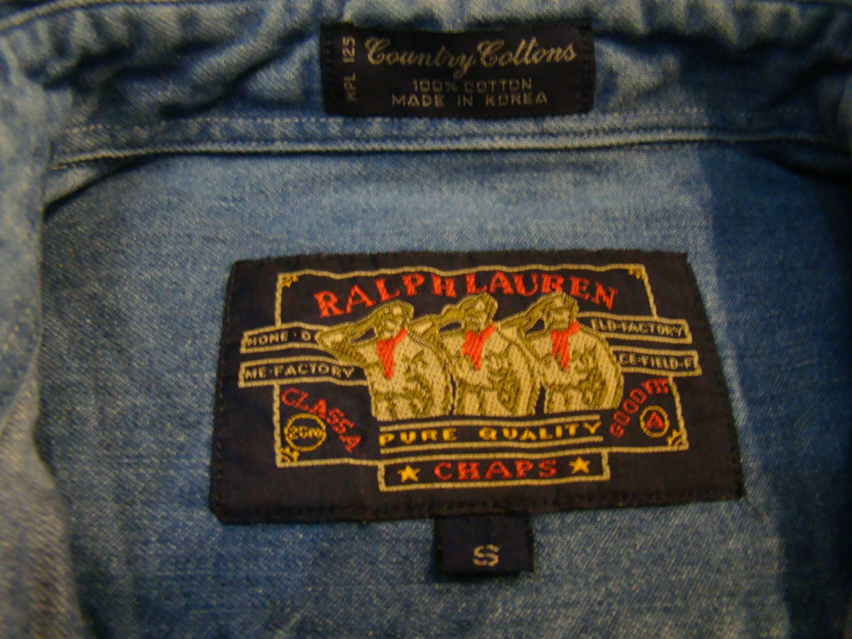 90s CHAPS Ralph Lauren 長袖 デニム ボタンダウンシャツ S コットン フランネルシャツ チャプス ポロ ラルフローレン_画像6