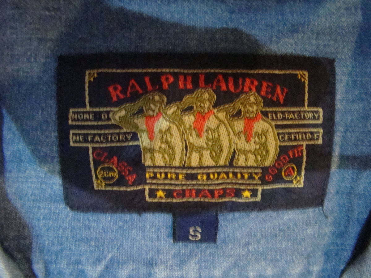 90s CHAPS Ralph Lauren 長袖 デニム ボタンダウンシャツ S コットン フランネルシャツ チャプス ポロ ラルフローレン_画像7
