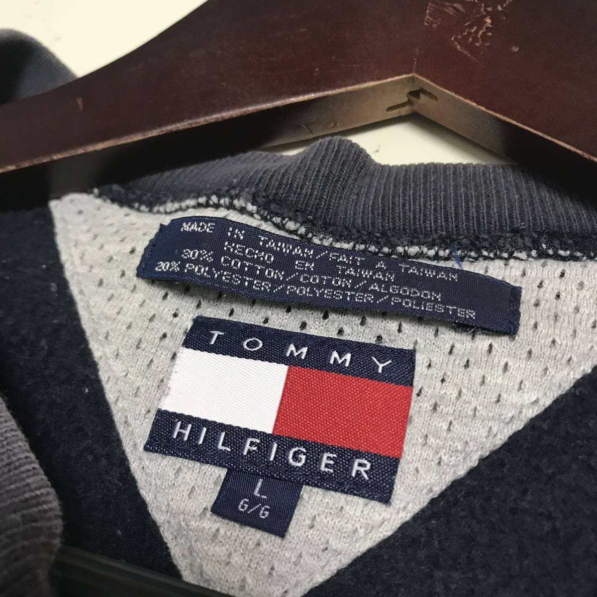 ★90's/TOMMY HILFIGER/トミーヒルフィガー★メンズ 両面 ロゴ デカロゴ スウェット 長袖 トレーナー ネイビー size L_画像4