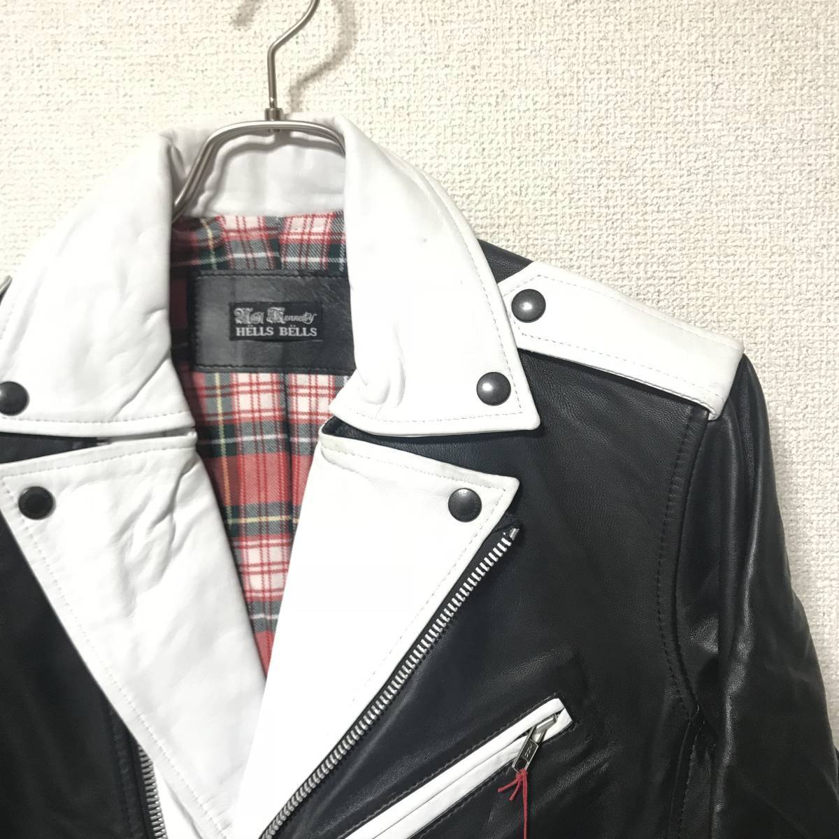 定価8万 希少 未使用★HELLS BELLS ヘルズベルズ April77★メンズ 切り替え 本革 ライダース ジャケット パンク リアルレザー ロンドン_画像4