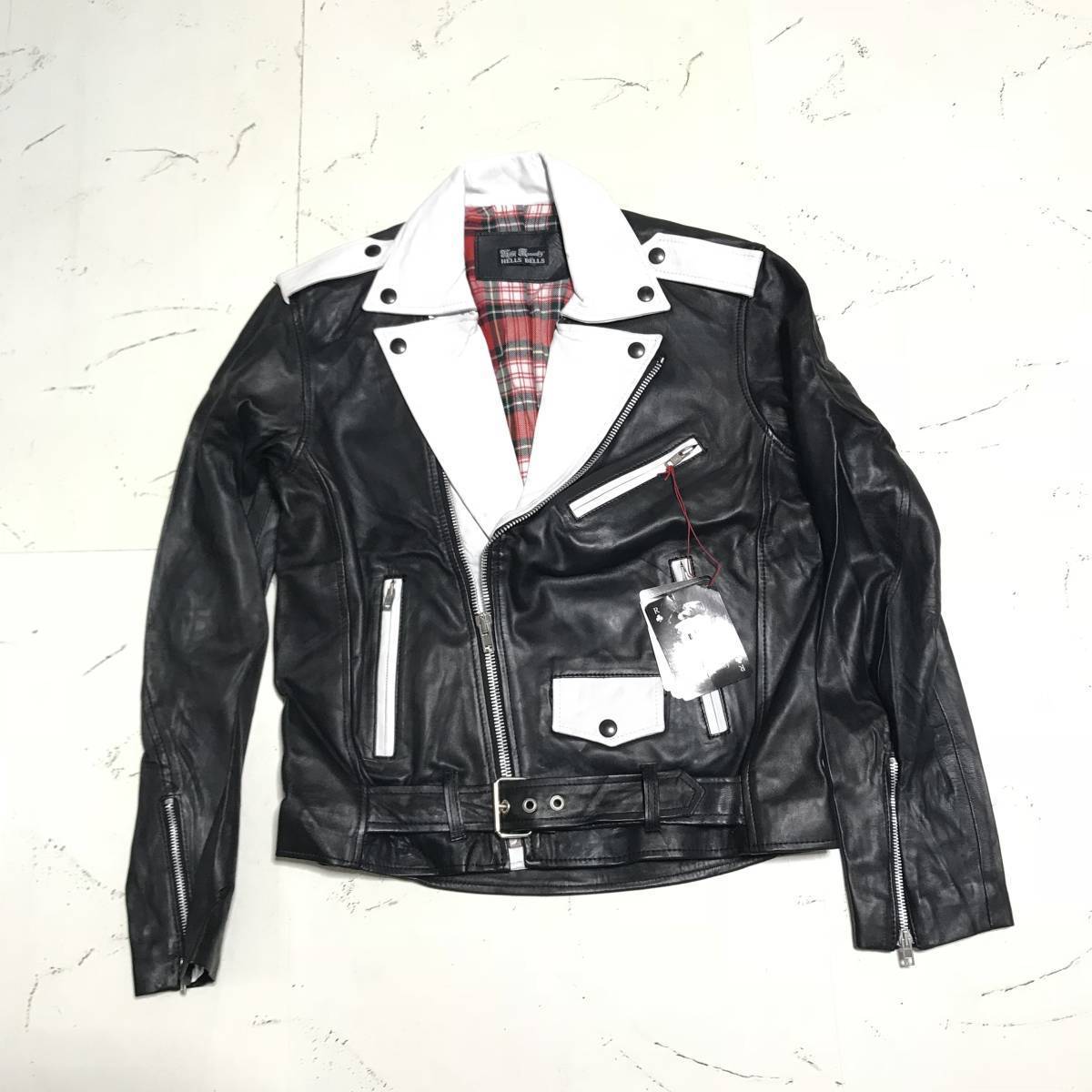 定価8万 希少 未使用★HELLS BELLS ヘルズベルズ April77★メンズ 切り替え 本革 ライダース ジャケット パンク リアルレザー ロンドン_画像3